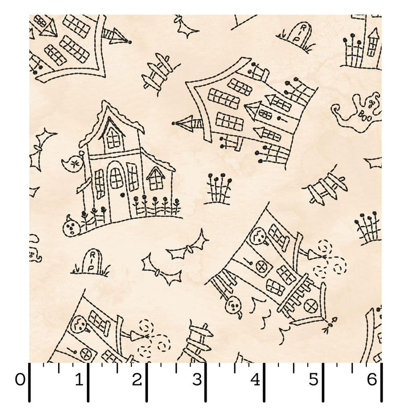 Maywood Fabrics, Spooky Sitches, Haunted House, Cream