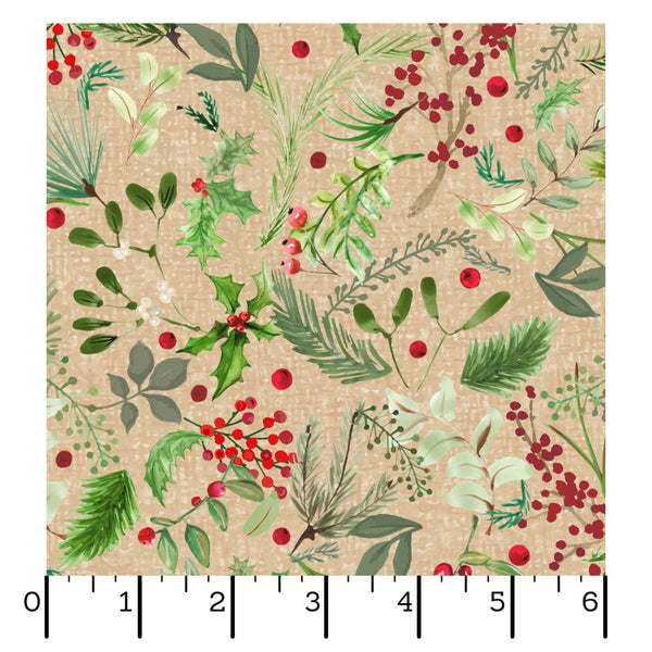 Maywood Fabrics, Winter Wreaths, Winter Greenery, Ecru