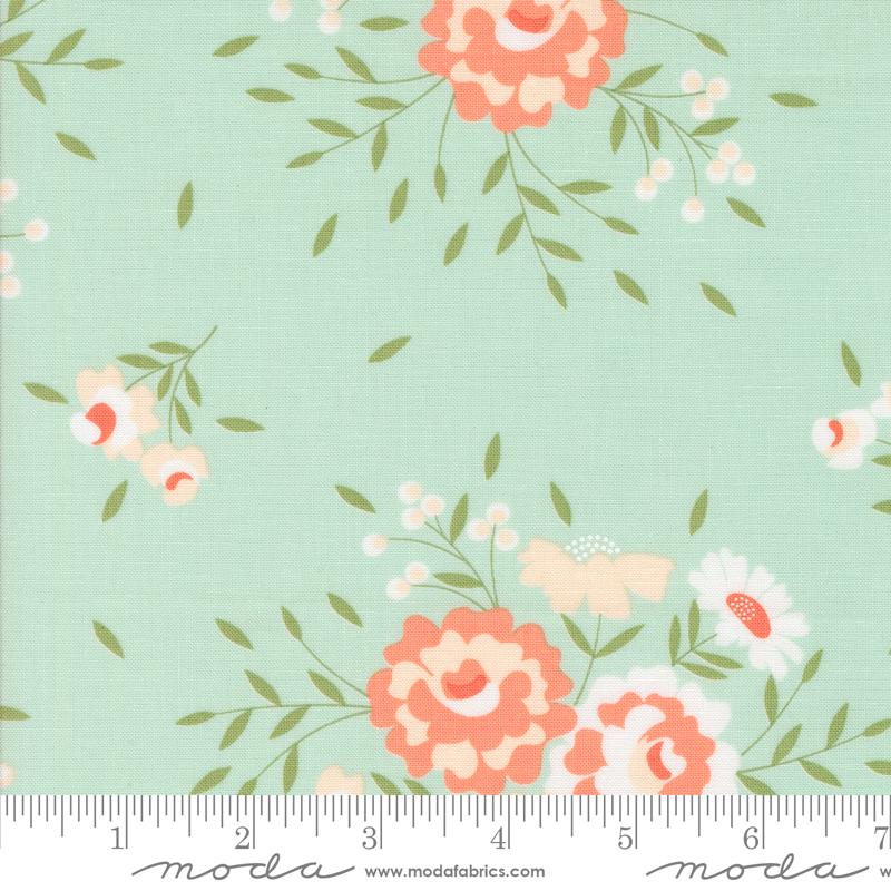 Moda Fabrics, Abloom, Large Scale Floral, Robins Egg