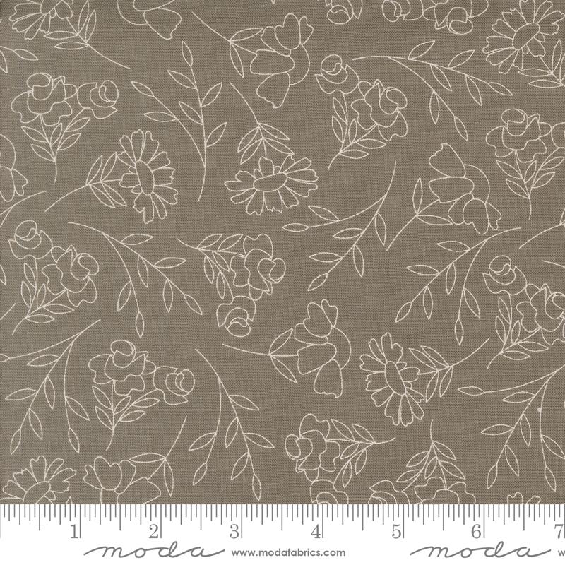 Moda Fabrics, Abloom, Line Work Floral, Slate