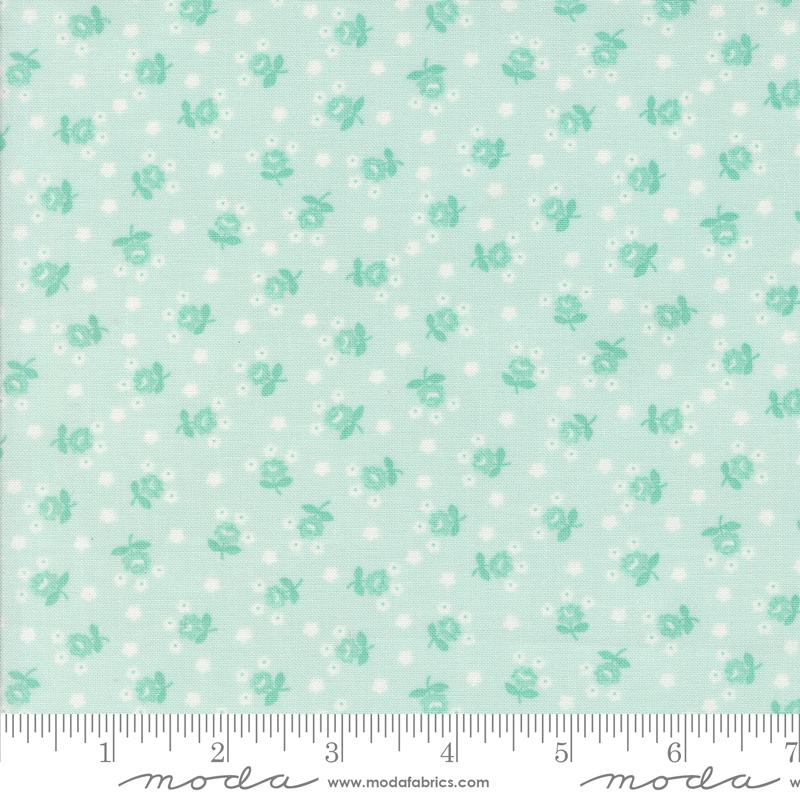 Moda, Summertime, Tiny Tossed  Flowers on Aqua