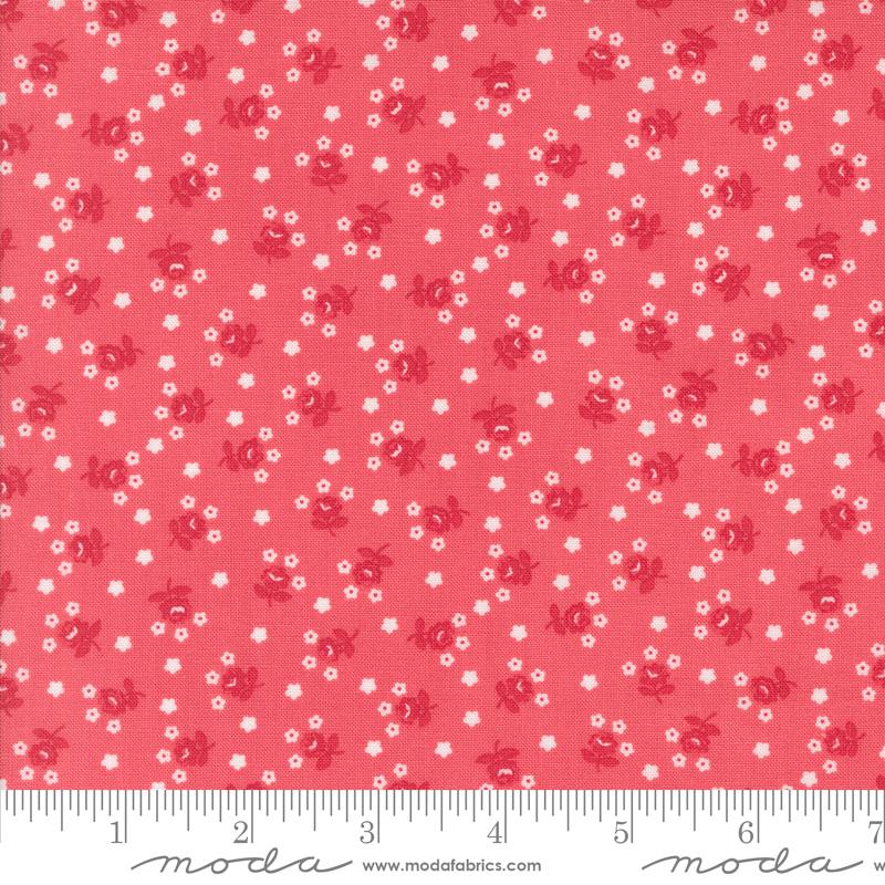 Moda, Summertime, Tiny Tossed Red Flowers on Pink
