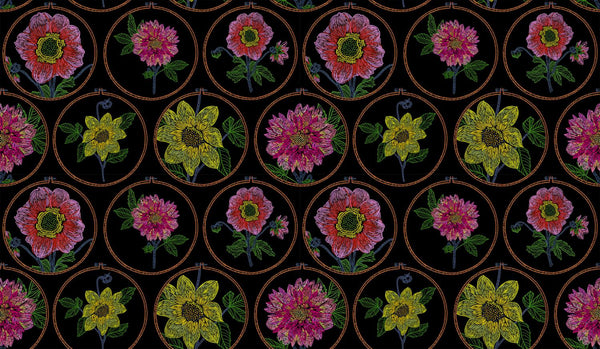 Northcott, Anna Maria Parry, Silhouette, Handsticthed Flowers, Black