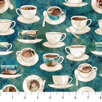 Northcott, Barista, Coffee Cups on Teal