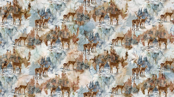 Northcott Fabrics, Highland View, standing deer on light background