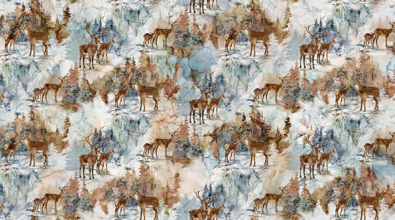 Northcott Fabrics, Highland View, standing deer on light background