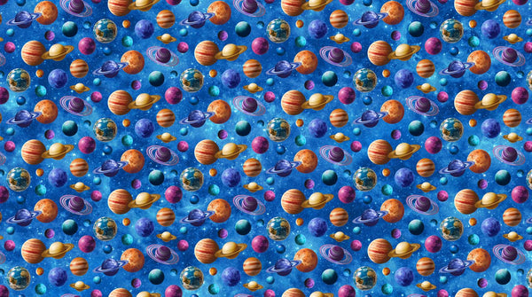 Northcott Fabrics, Space Odyssey, Floating Planets, Blue