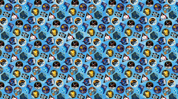 Northcott Fabrics, Space Odyssey, Space Badges, Blue