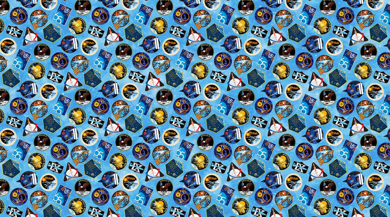 Northcott Fabrics, Space Odyssey, Space Badges, Blue