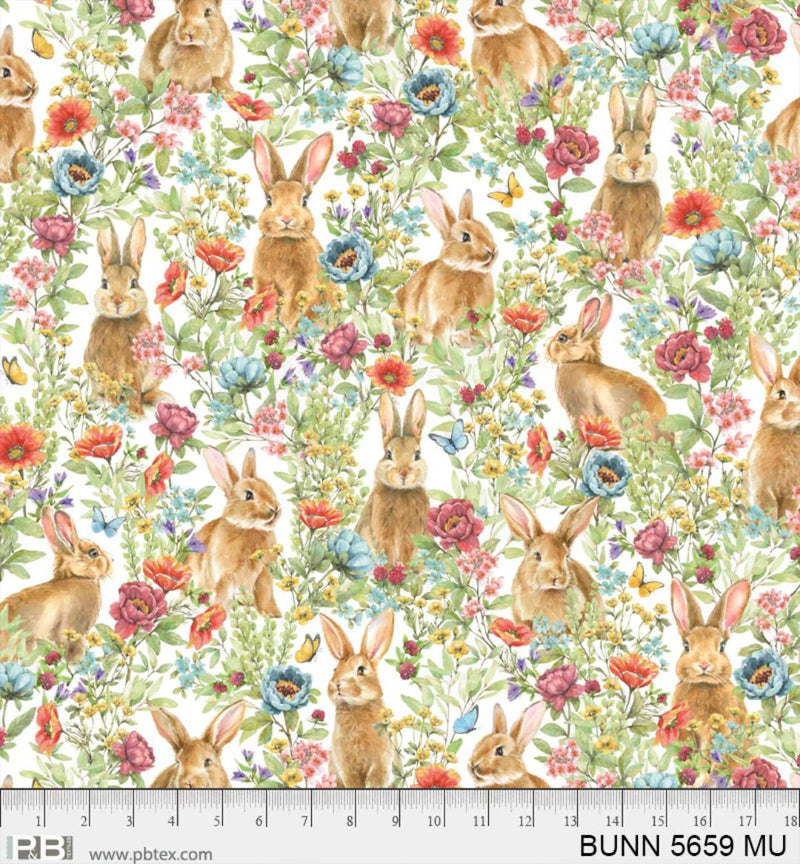 P&B Textiles , Bunnies & Blooms, Brown Bunnies