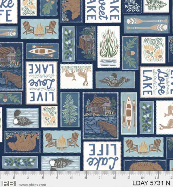 P&B Textiles, Lakeside Days, Live Love Lake 4-Way Blocks, Dark
