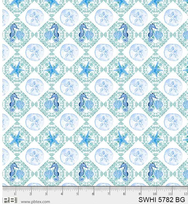 P & B Textiles, Sea Whispers, Sand Dollar Diamonds, Blue