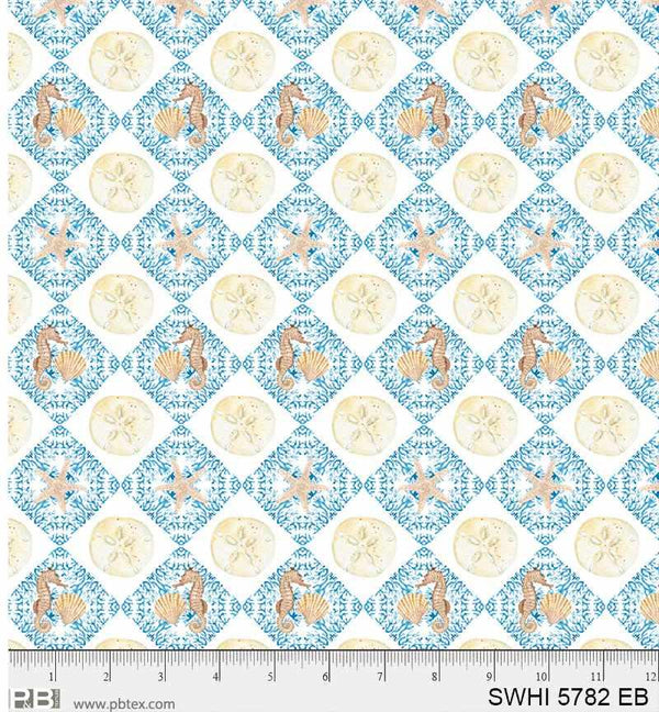 P & B Textiles, Sea Whispers, Sand Dollar Diamonds, White
