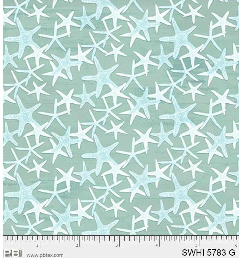 P & B Textiles, Sea Whispers, Starfish Allover, Green
