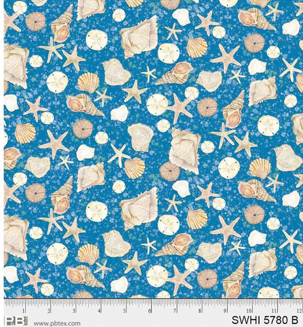 P & B Textiles, Sea Whispers, Tossed Shells, Blue