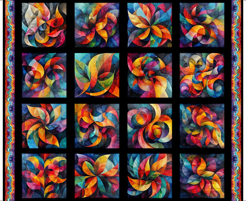 QT Fabrics, Bedazzled, Fractal Block Patches, Black