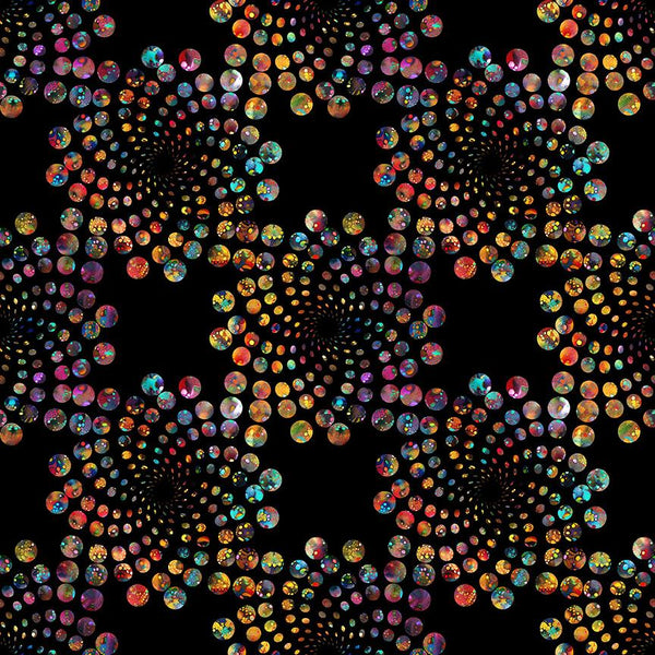 QT Fabrics, Bedazzled, Fractal, Flares. Black