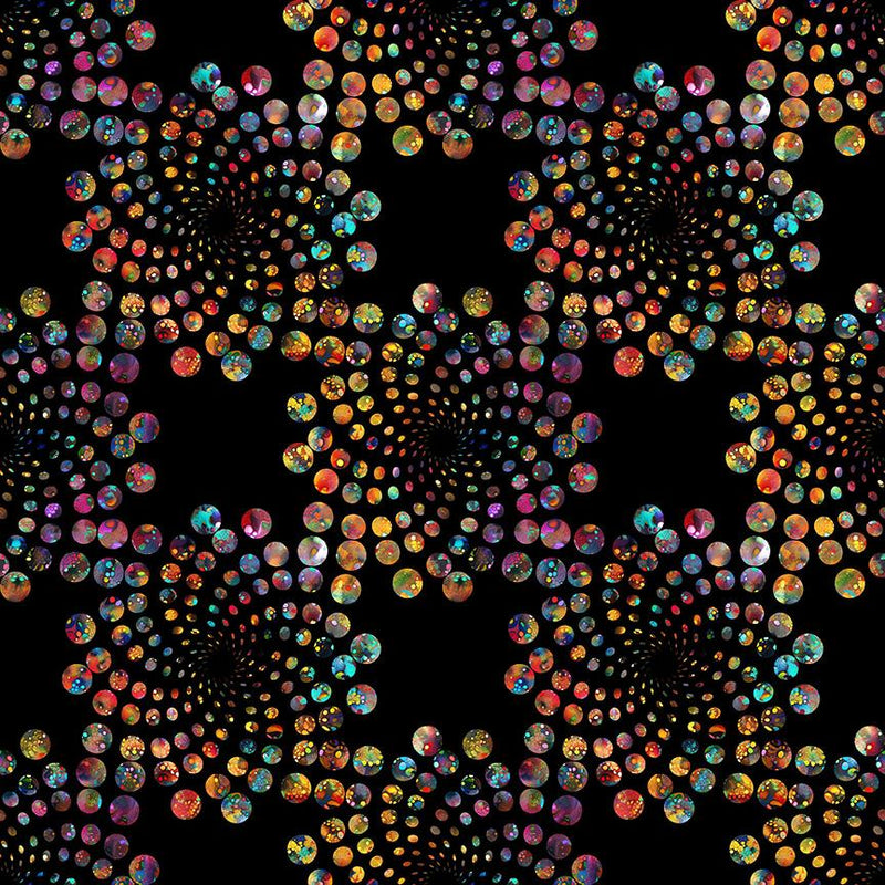 QT Fabrics, Bedazzled, Fractal, Flares. Black