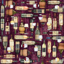 QT Fabrics, Cork & Barrel, Wine Bottles & Words, Burgundy