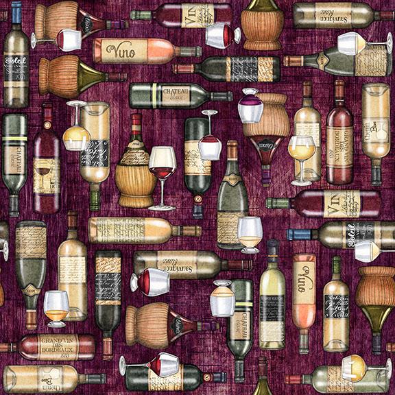 QT Fabrics, Cork & Barrel, Wine Bottles & Words, Burgundy