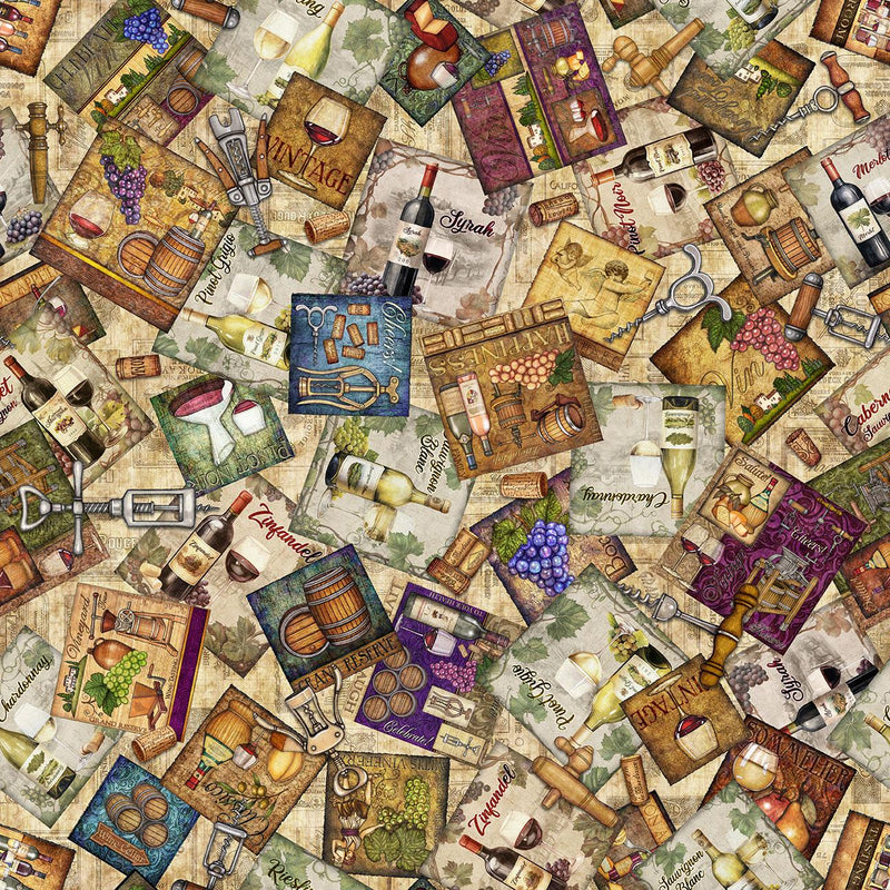 QT Fabrics, Cork & Barrel, Wine Labels, Tan