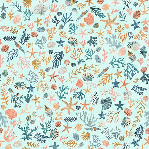 QT Fabrics, Deep Sea Dazzle, Coral, Aqua, Multi