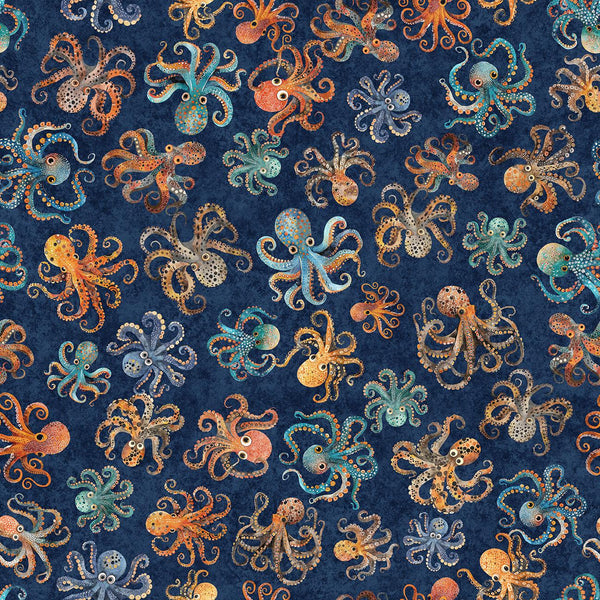 QT Fabrics, Deep Sea Dazzle, Octopus, Navy