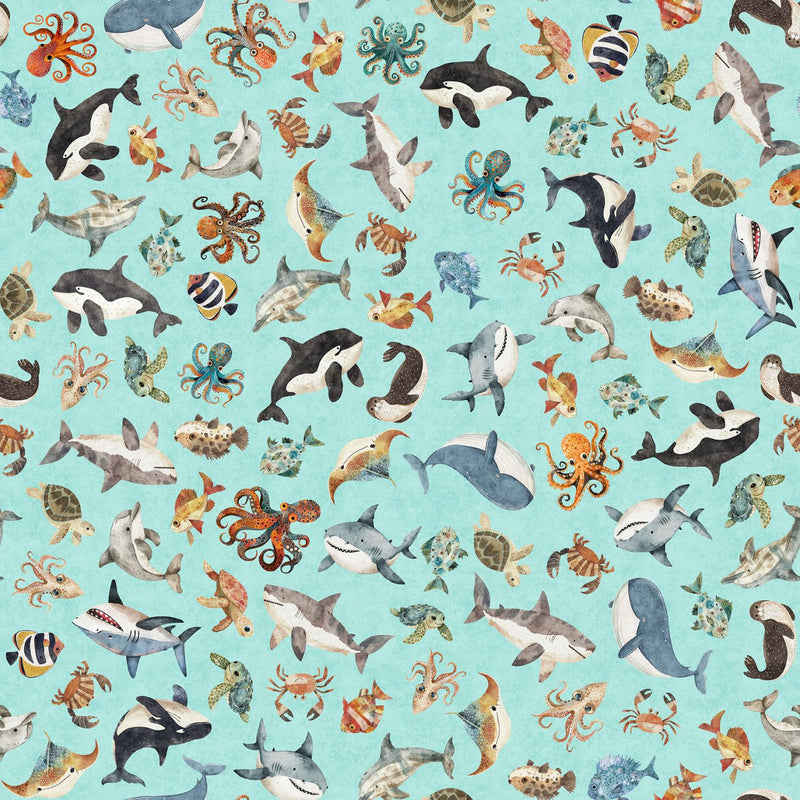 QT Fabrics, Deep Sea Dazzle, Sea Creatures, Aqua