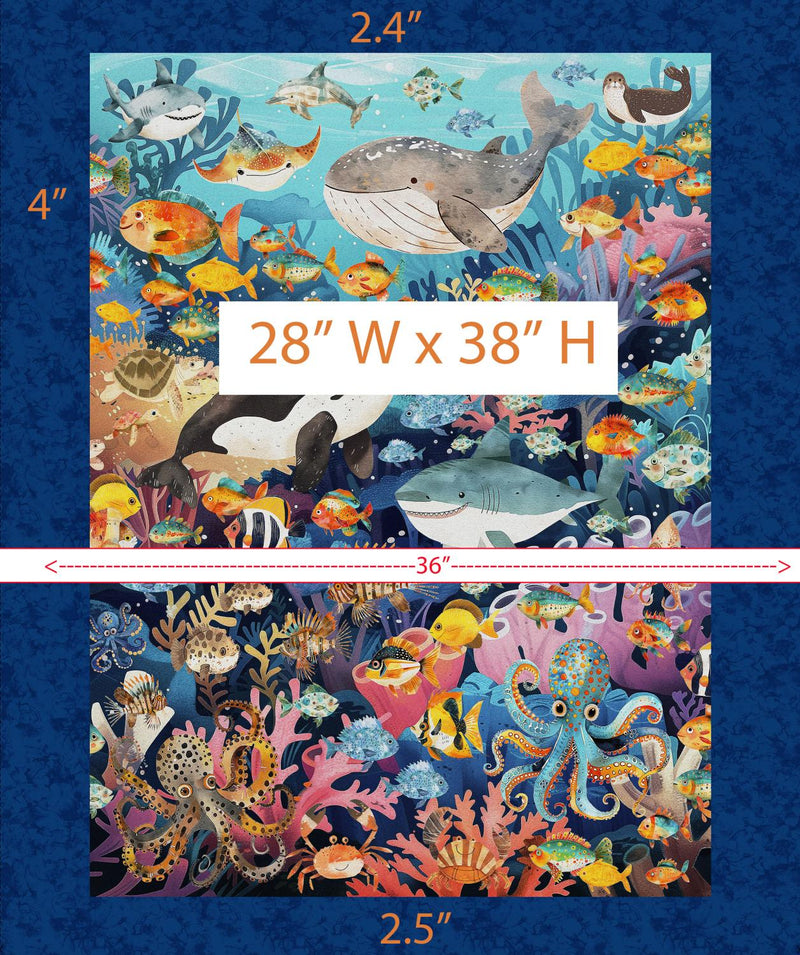 QT Fabrics, Deep Sea Dazzle, Undersea Panel, 36" X 42" Panel