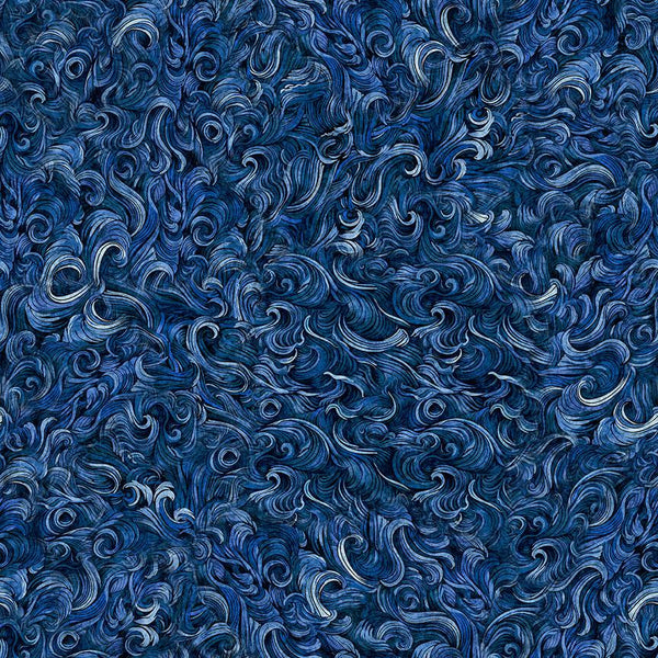 QT Fabrics, Deep Sea Dazzle, Waves Texture Navy