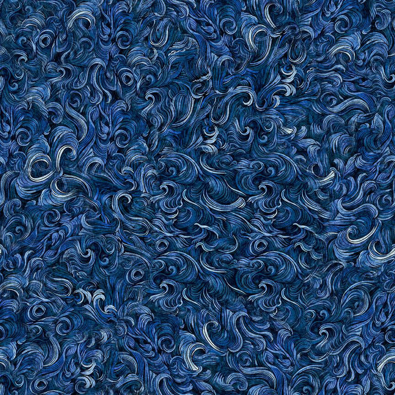 QT Fabrics, Deep Sea Dazzle, Waves Texture Navy