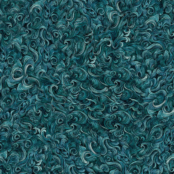 QT Fabrics, Deep Sea Dazzle, Waves Texture Teal