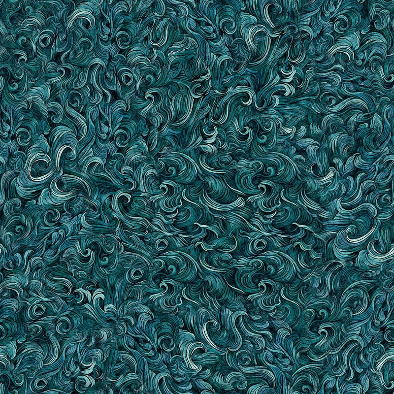 QT Fabrics, Deep Sea Dazzle, Waves Texture Teal