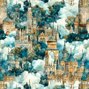 QT Fabrics, Folklore, Castles In The Clouds, Brown/Teal