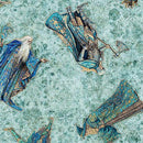 QT Fabrics, Folklore, Medieval Character Toss, Dusty Aqua Blue