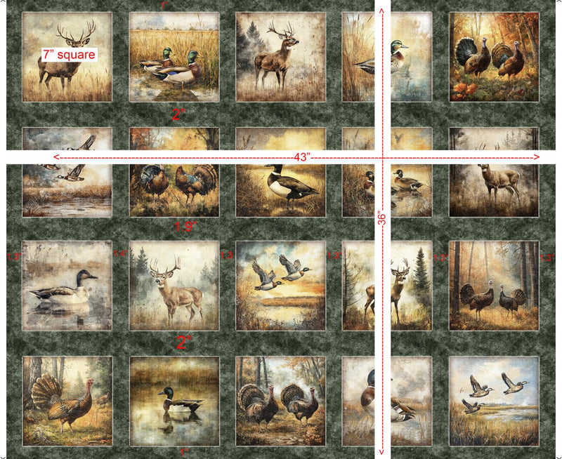 QT Fabrics, Forest, Field & Stream, Picture Patches Panel, 36" X 42"