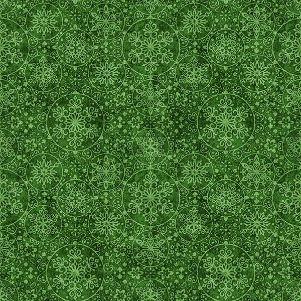 QT Fabrics, Santa's Workshop, Snowflakes, Green