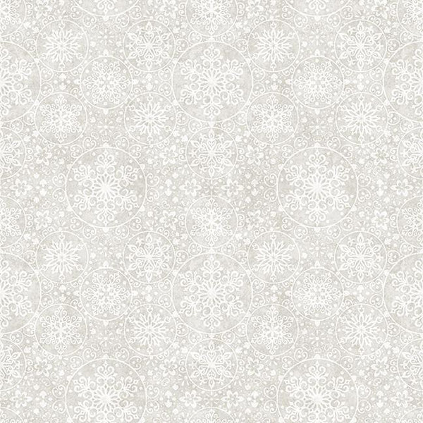 QT Fabrics, Santa's Workshop, Snowflakes, Lt Gray