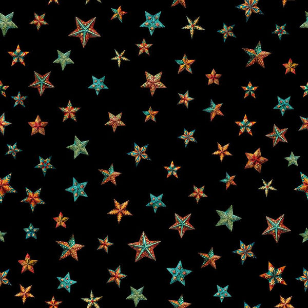 QT Fabrics, Santa's Workshop, Stars, Black