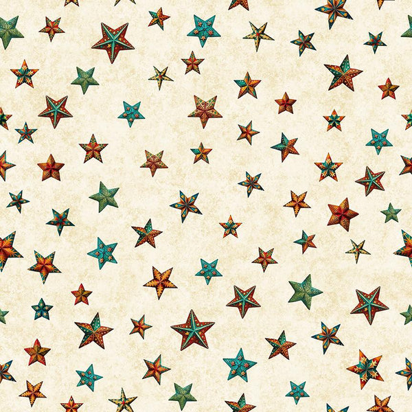QT Fabrics, Santa's Workshop, Stars, Cream