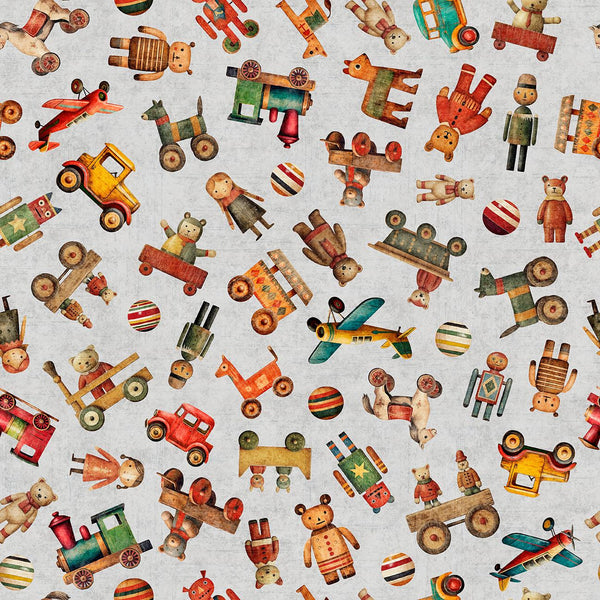 QT Fabrics, Santa's Workshop, Toy Toss, Lt Gray