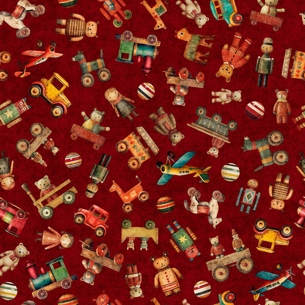 QT Fabrics, Santa's Workshop, Toy Toss, Red