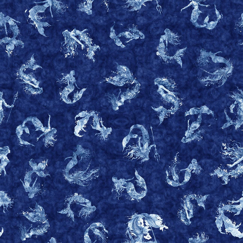 Qt Fabrics, Ocean Blues, Mermaids, Navy