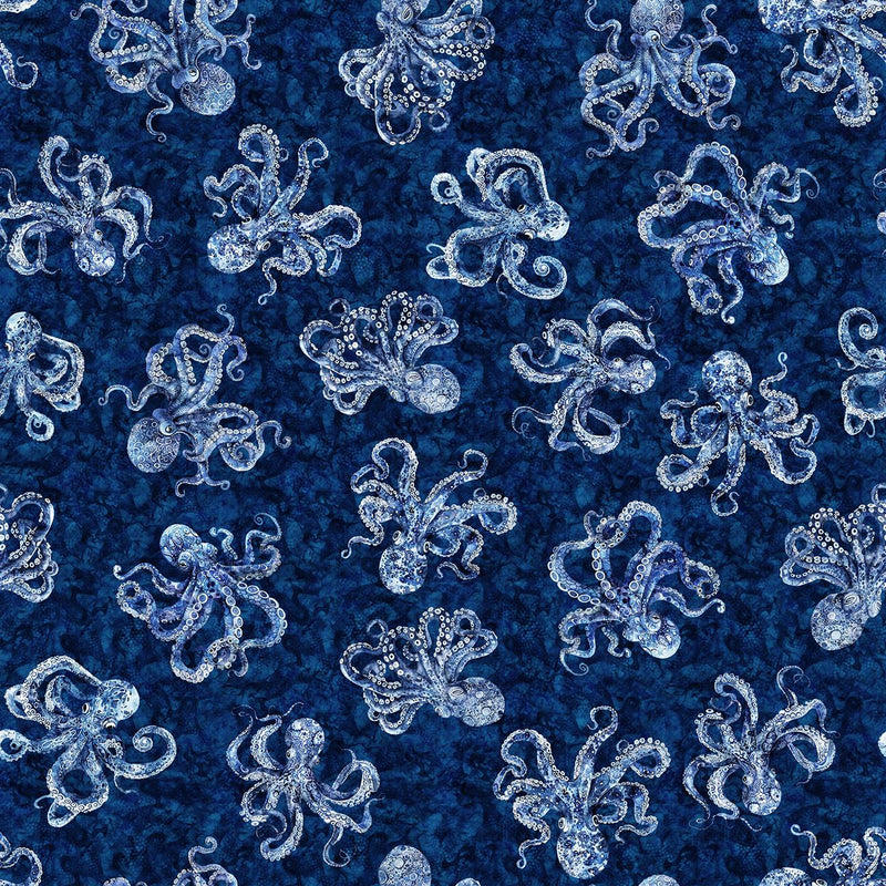 Qt Fabrics, Ocean Blues, Octopus, Navy
