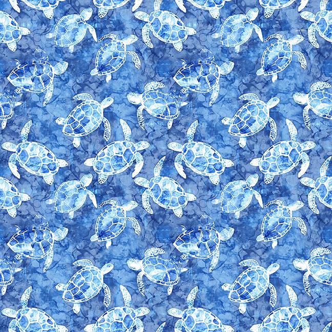 Qt Fabrics, Ocean Blues, Sea Turtles, Blue