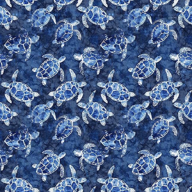 Qt Fabrics, Ocean Blues, Sea Turtles, Navy