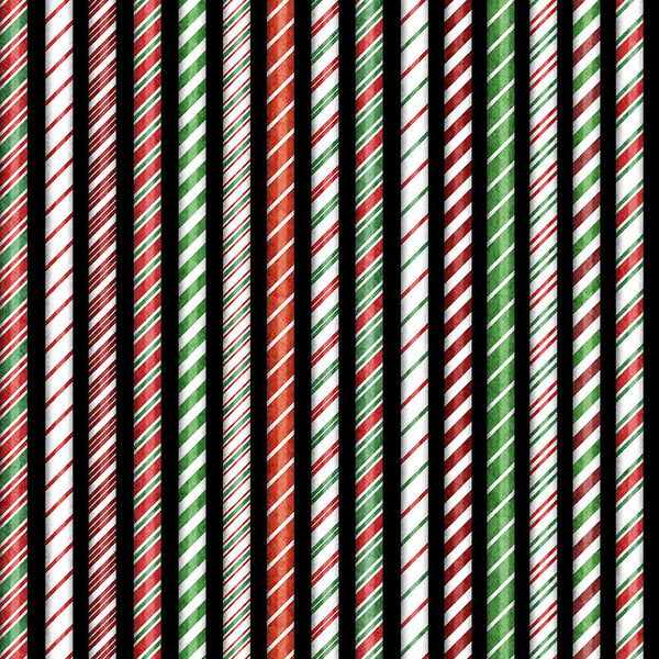 Quilting Treasures, Holly Candy Cane Stripe, Black