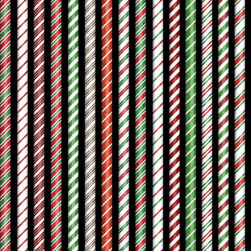Quilting Treasures, Holly Candy Cane Stripe, Black