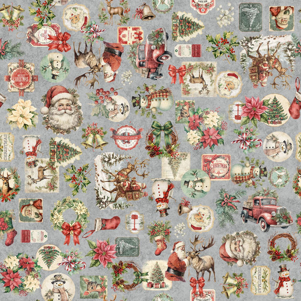 Quilting Treasures, Holly Jolly, Christmas Collage, Gray