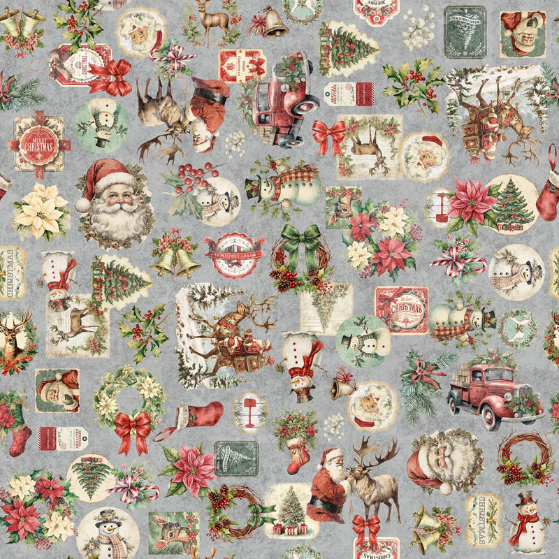 Quilting Treasures, Holly Jolly, Christmas Collage, Gray